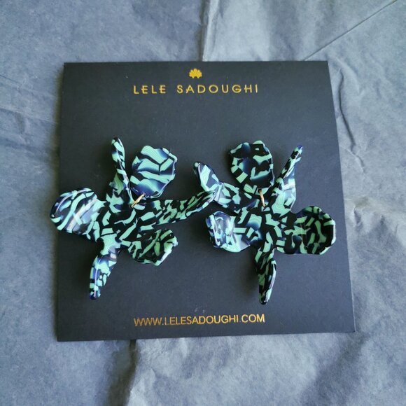 Lele Sadoughi Small Paper Lily Green Earrings fashion - Picture 1 of 5